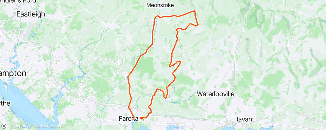 Map of the activity, I had an hour and 40 spare so headed into the Meon valley! Timed the turnaround to perfection.  Droxford to the bandstand in Fareham in 20 mins 😰