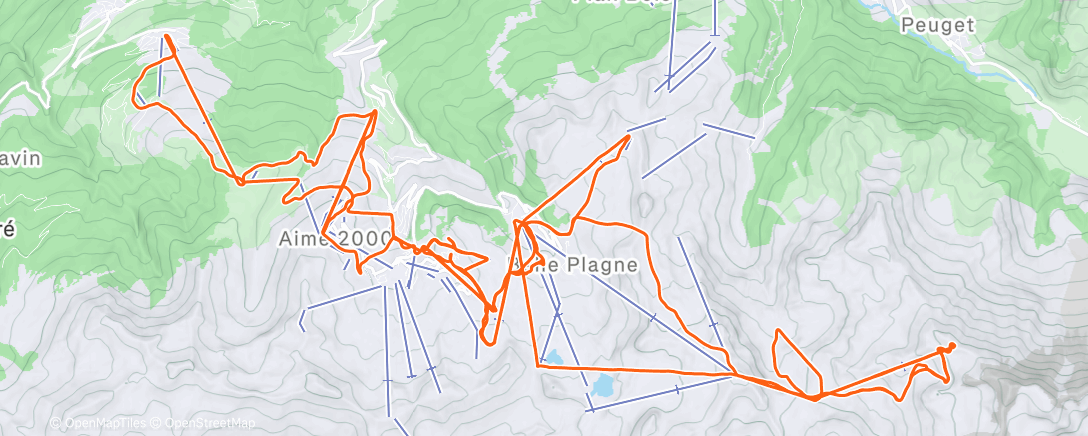Map of the activity, La Plagne day 3
