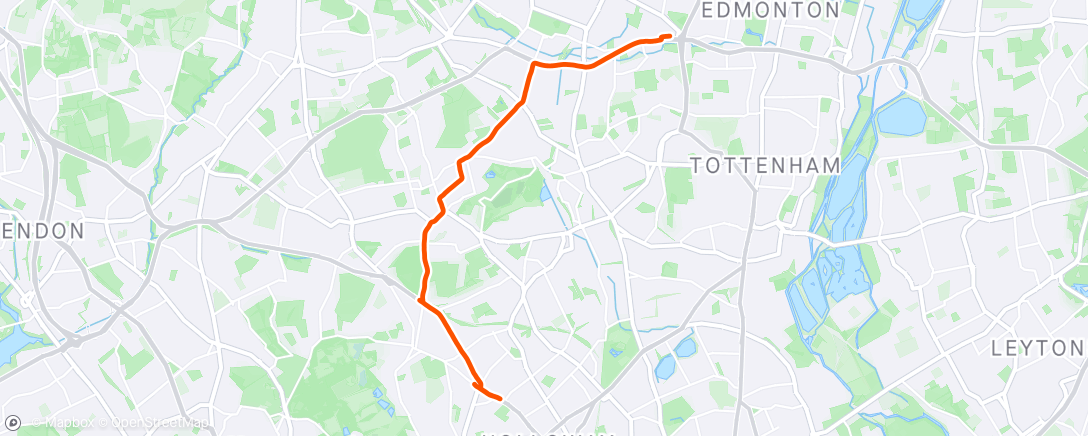 Map of the activity, After work run 🏃 to pick up service from father in law. Tree 🌳 on stortford train 🚆 line