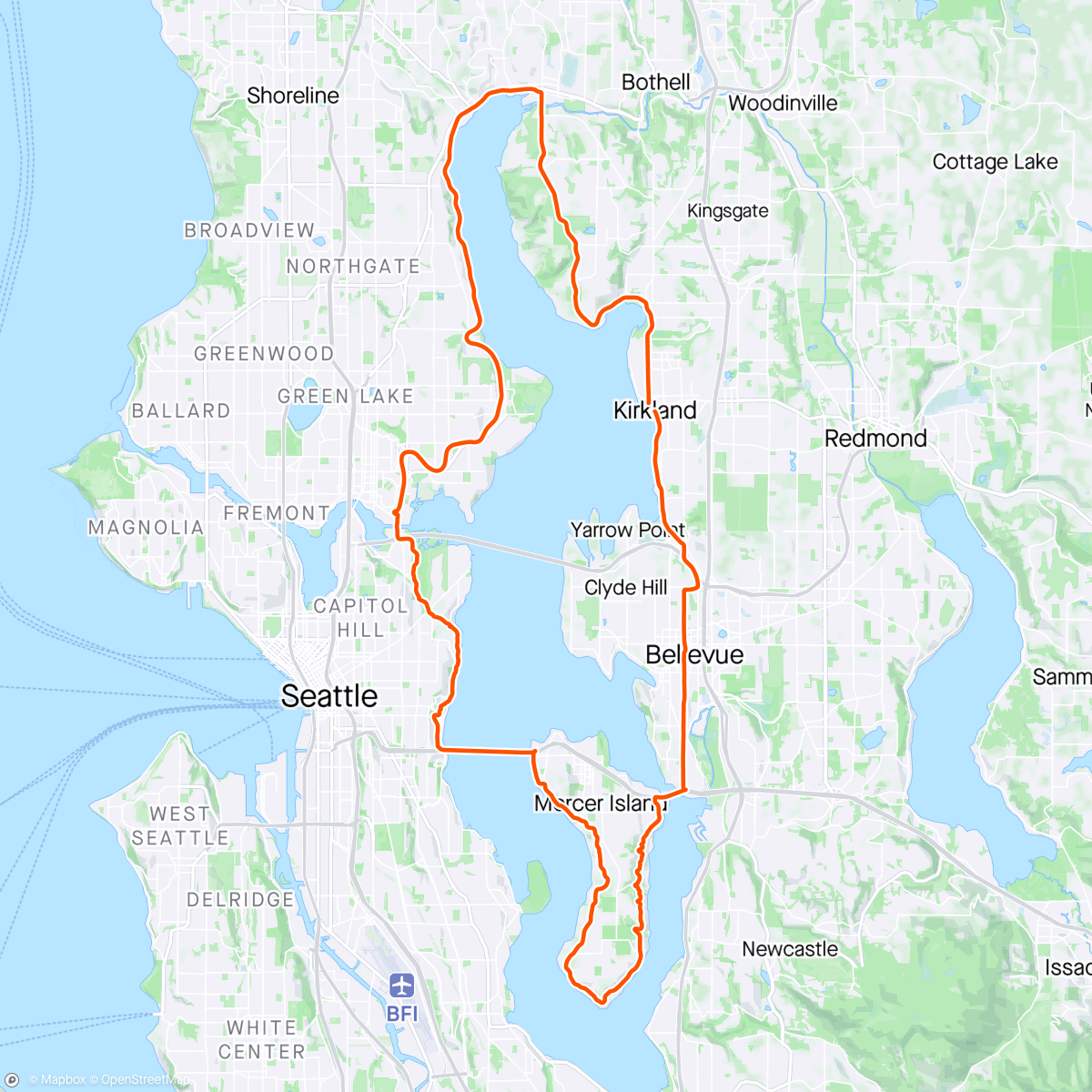 Map of the activity, Mercer Island is the Tiburon of Seattle