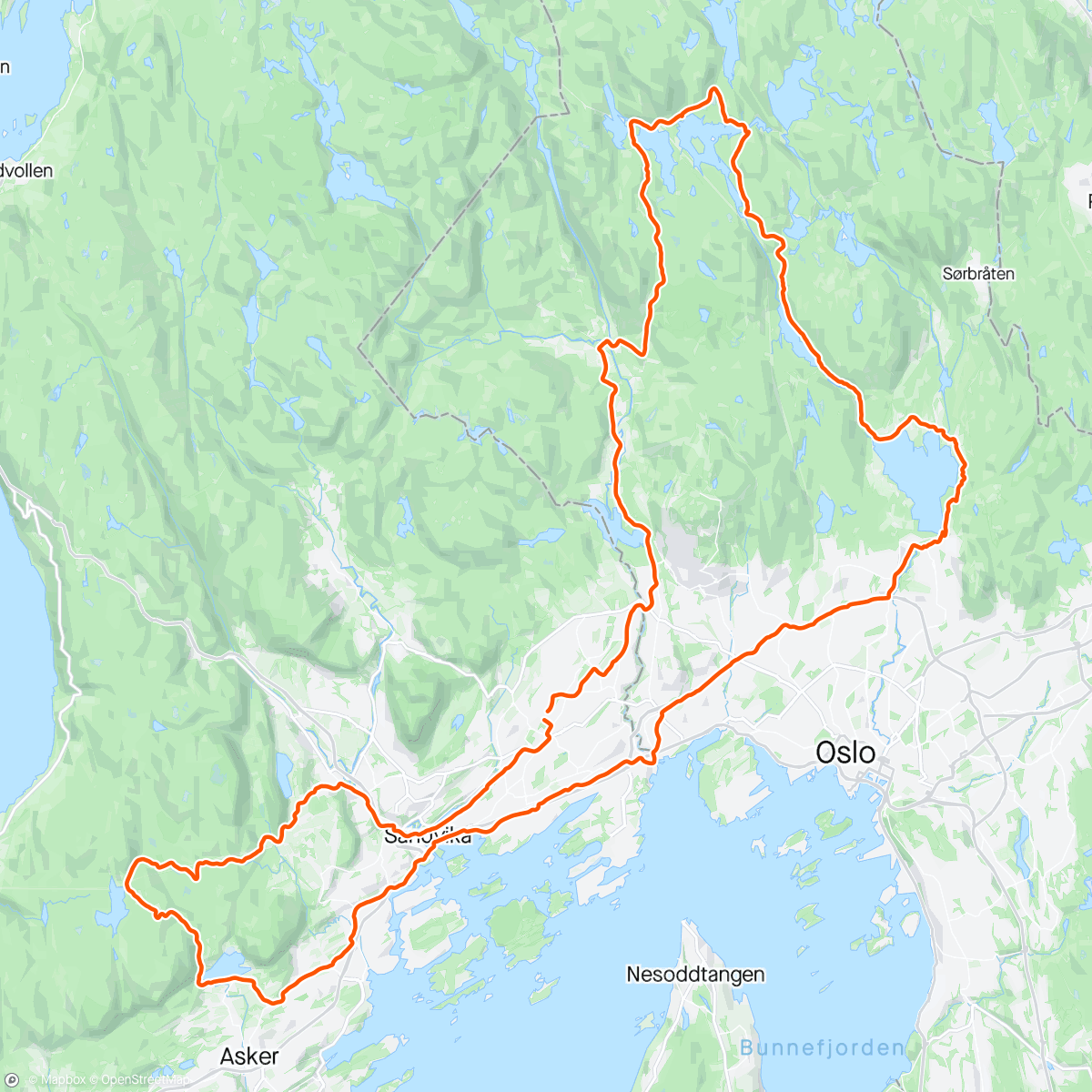 Kaart van de activiteit “Fin tur i Vestmarka og Nordmarka idag”