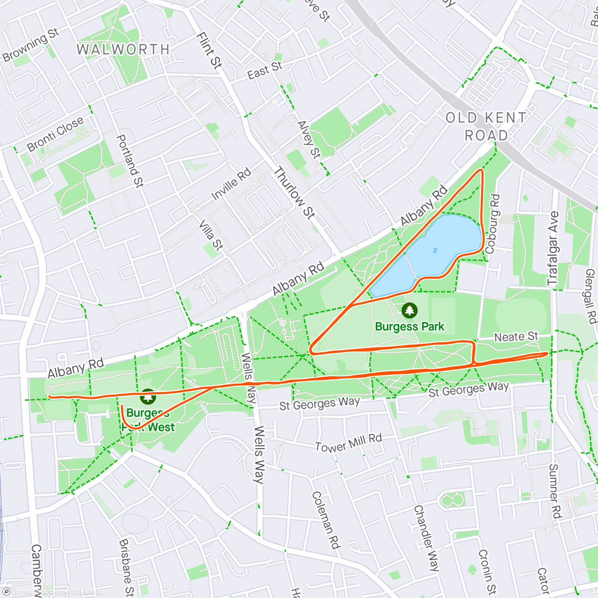 Map of the activity, Burgess parkrun