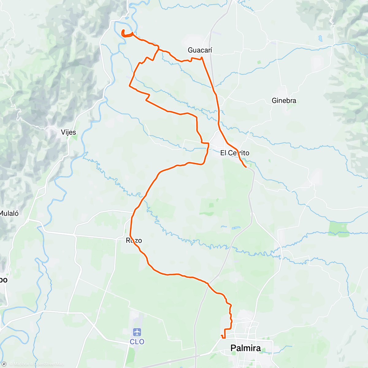 Map of the activity, Palmira - Rozo- Guabas - Madre Vieja - Cerrito