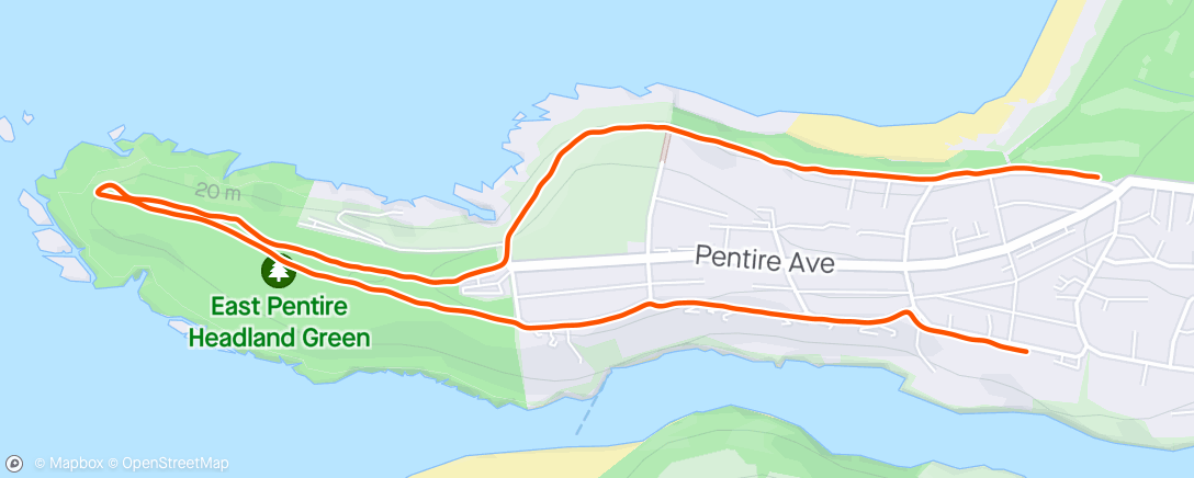 Map of the activity, Beautiful run out to pentire head! Horrible run back into the wind. 😮‍💨