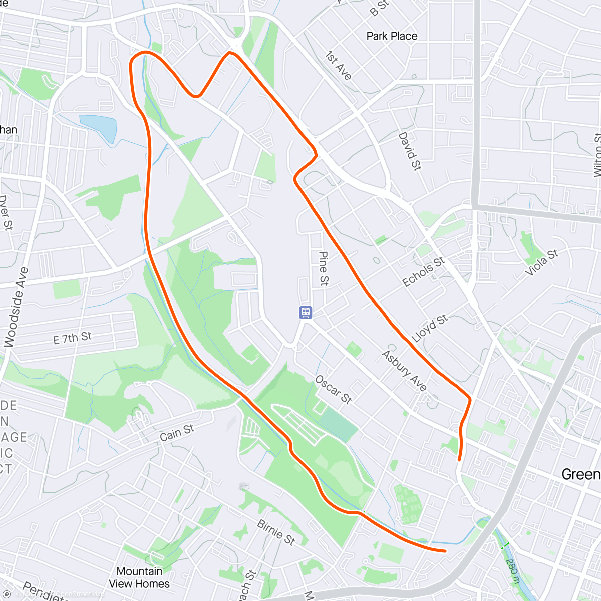 Map of the activity, Goal pace running around town