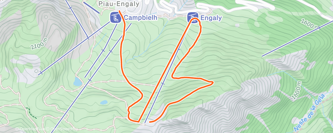Map of the activity, Esquí alpino por la tarde