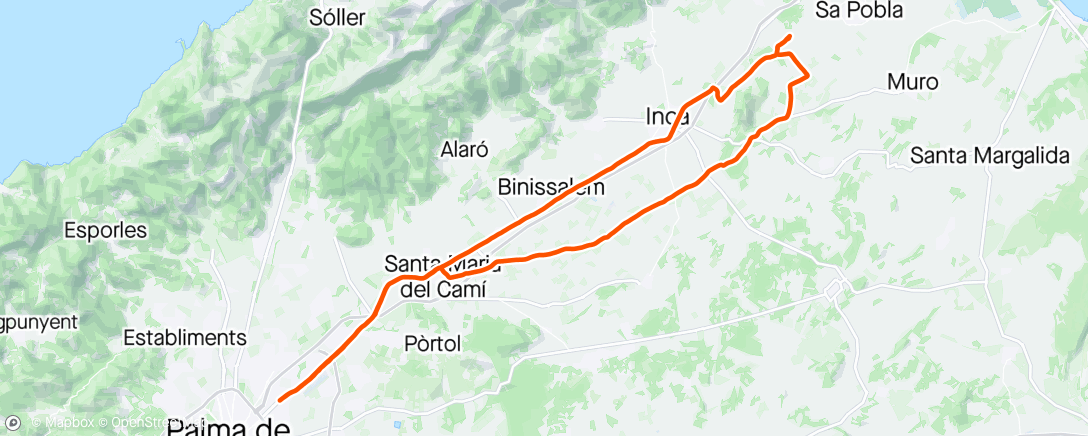 Map of the activity, 5 en ruta a Inca, 4 a Búger 🚴🚴🚴🚴🚴