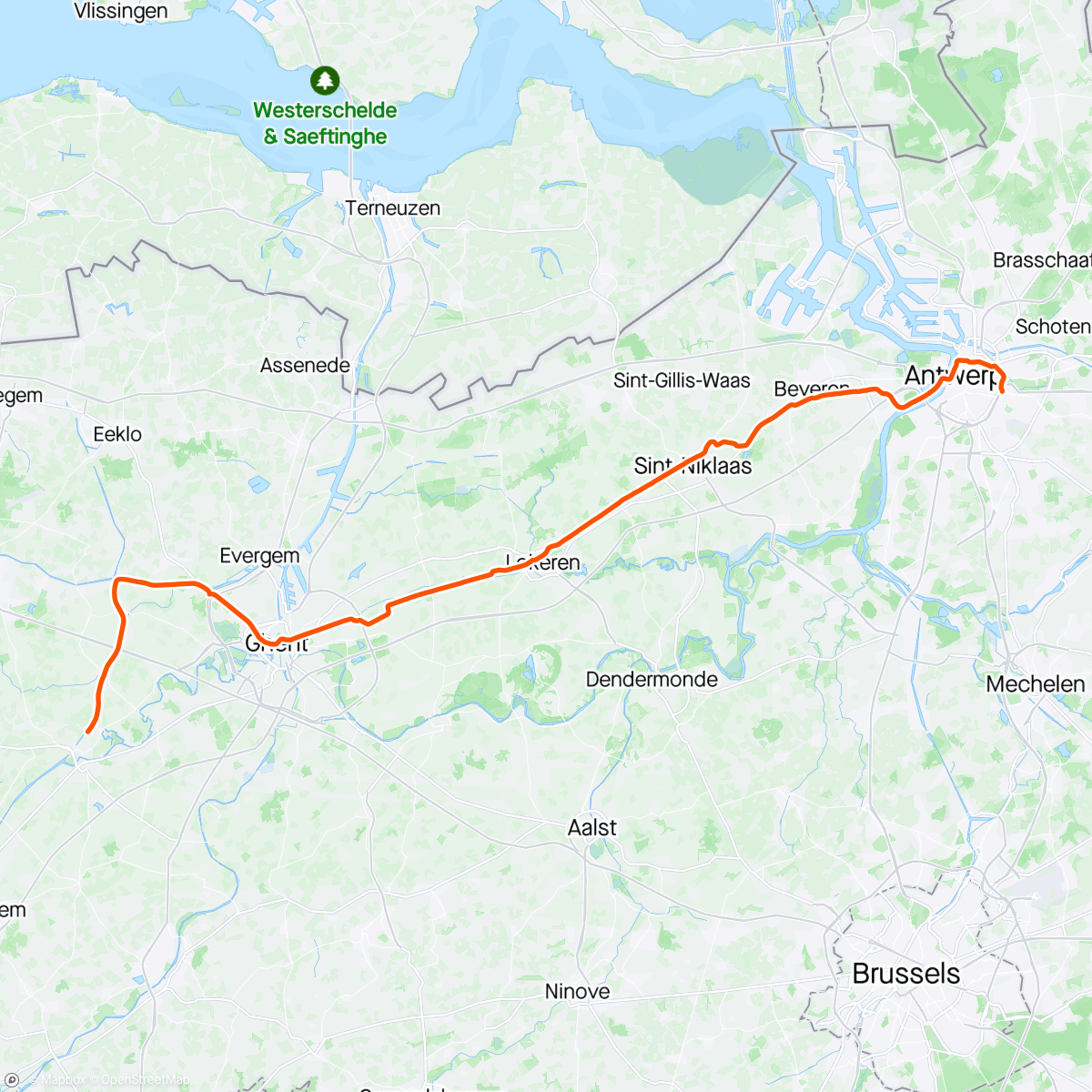 Map of the activity, Deinze to Antverp