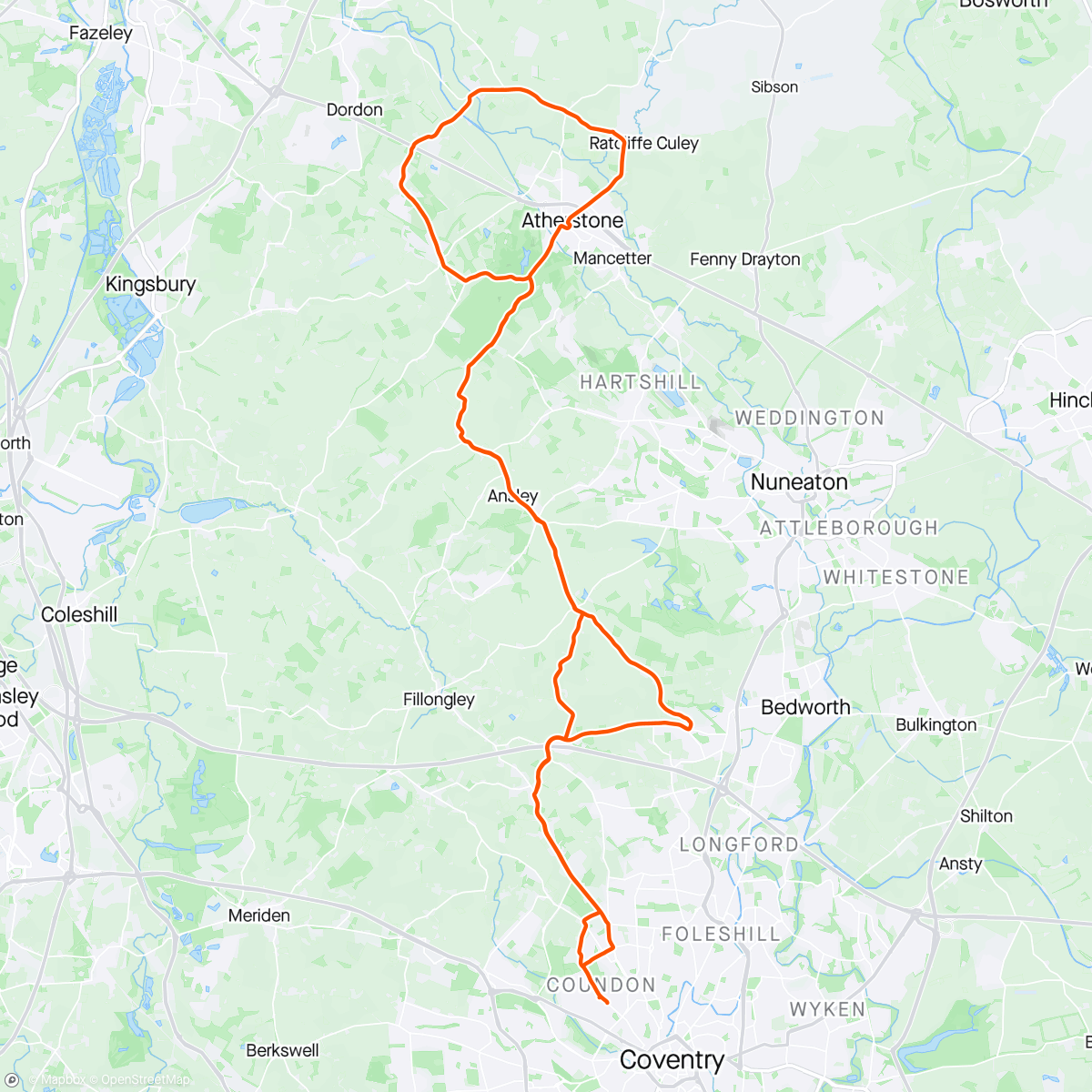 Mapa da atividade, Atherstone Ride with B