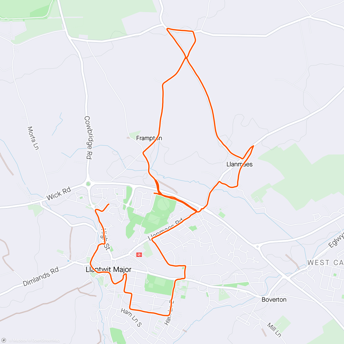 Map of the activity, Major Milers Frampton & Llanmaes loop + extra - fab evening for running