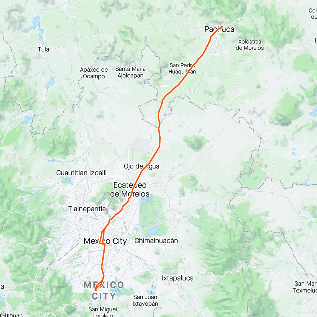 Mapa da atividade, Tlalpan/Pachuca/Tlalpan