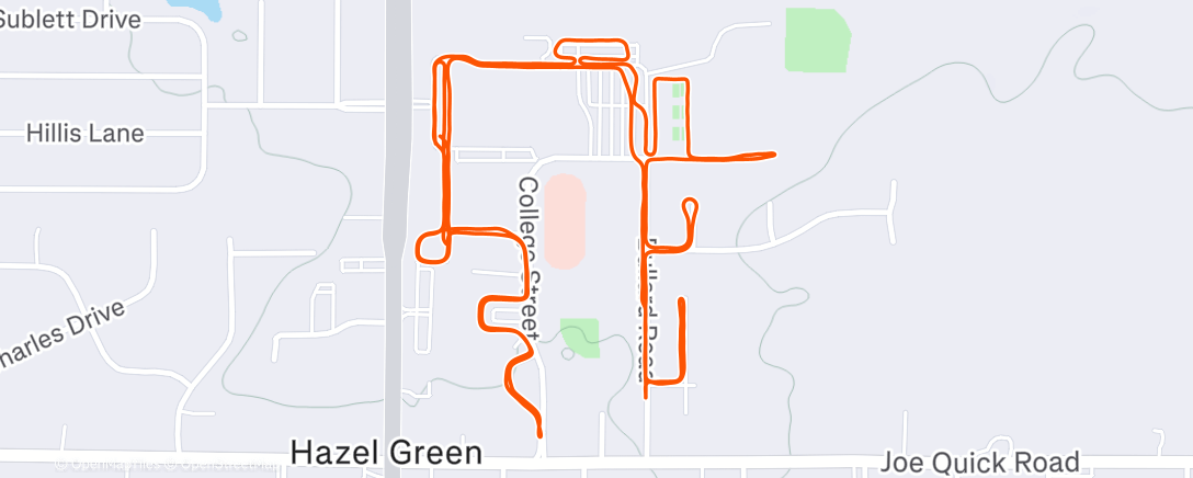Map of the activity, Morning Run 3+ 4-30 sec strides