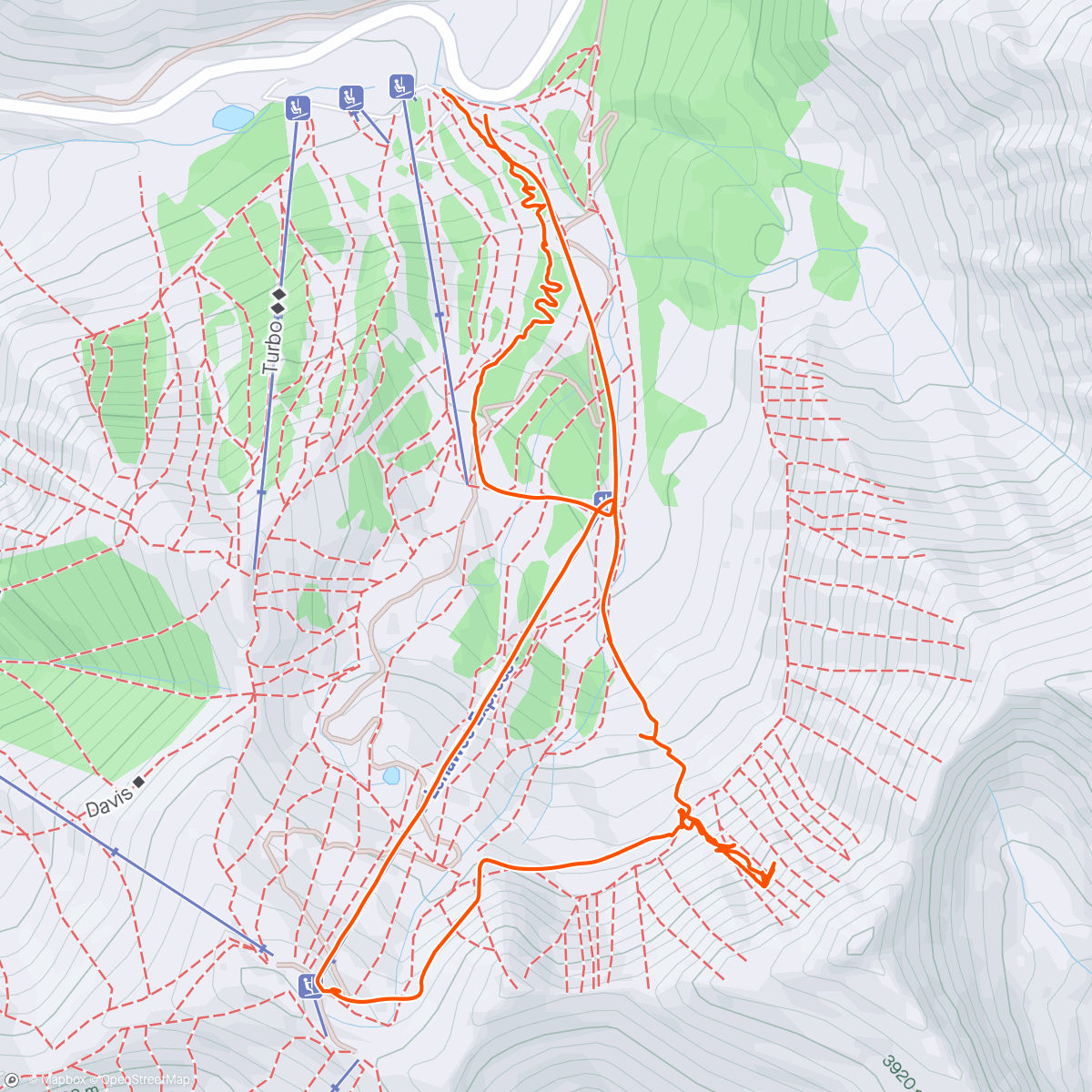 Map of the activity, Ugh planned to do a lot more uphill
