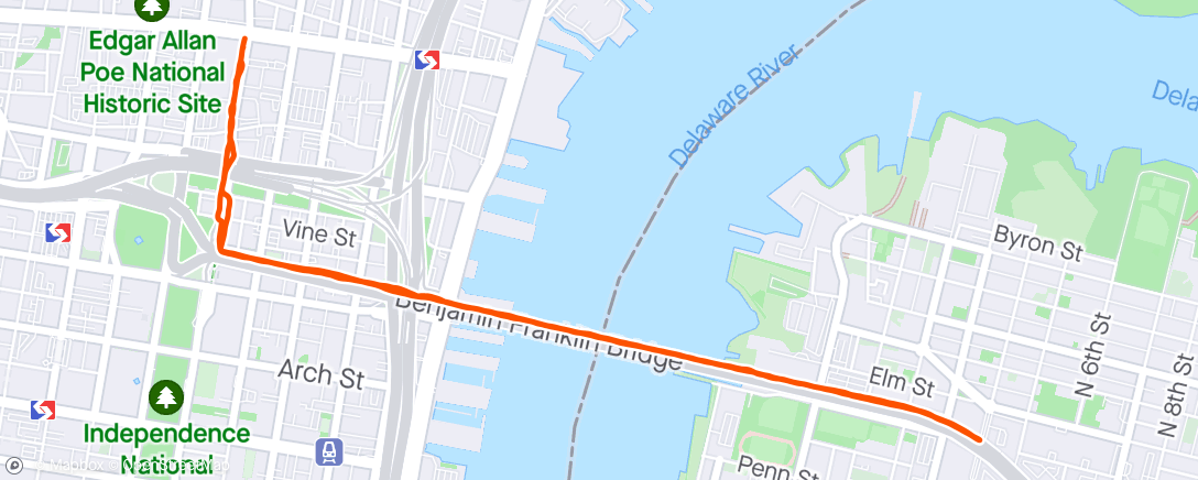 Map of the activity, Yards Bridge Run