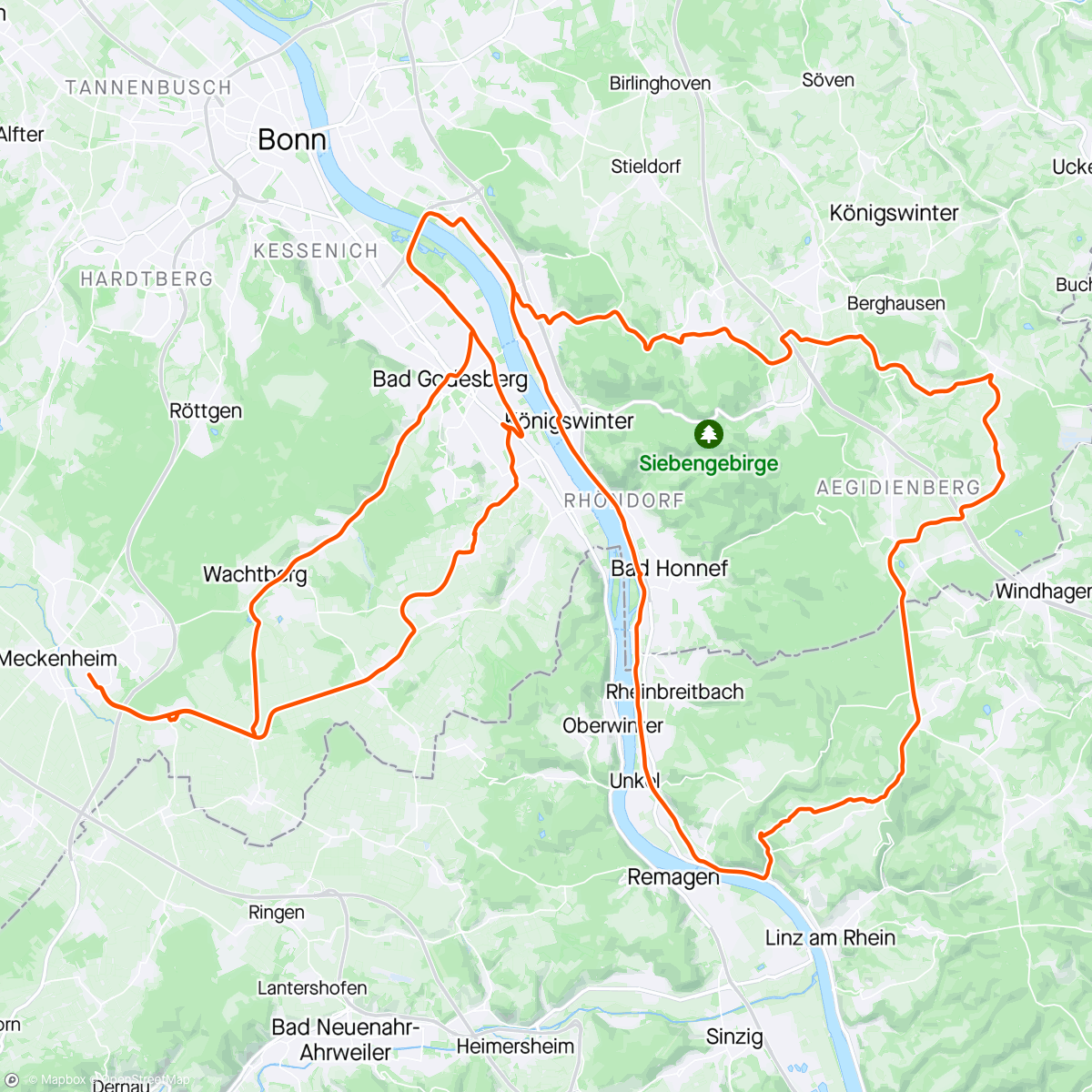 Map of the activity, Nochmal ins Siebengebirge.... .hinten raus zäh....aber wollte unbedingt 3 stellig🤪