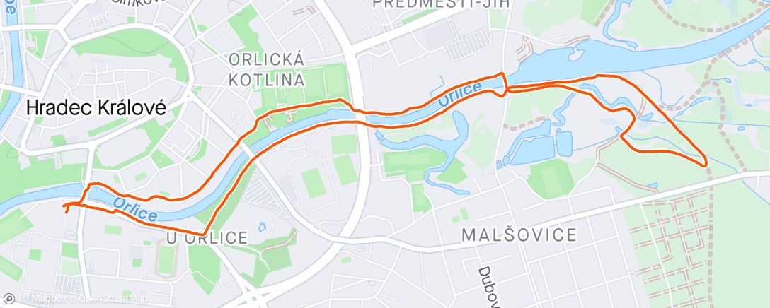 Map of the activity, HK knihovní 6km Malšovický jez - Afternoon Run