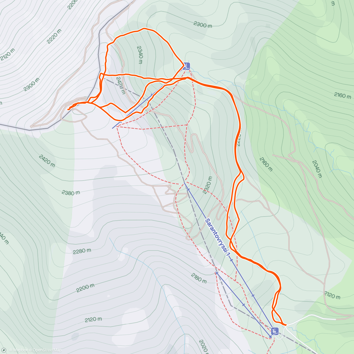 Mapa de la actividad (Καιμακ...ανάβαση από τα λουκια της Κρεμασης και κατάβαση στην πιστα)