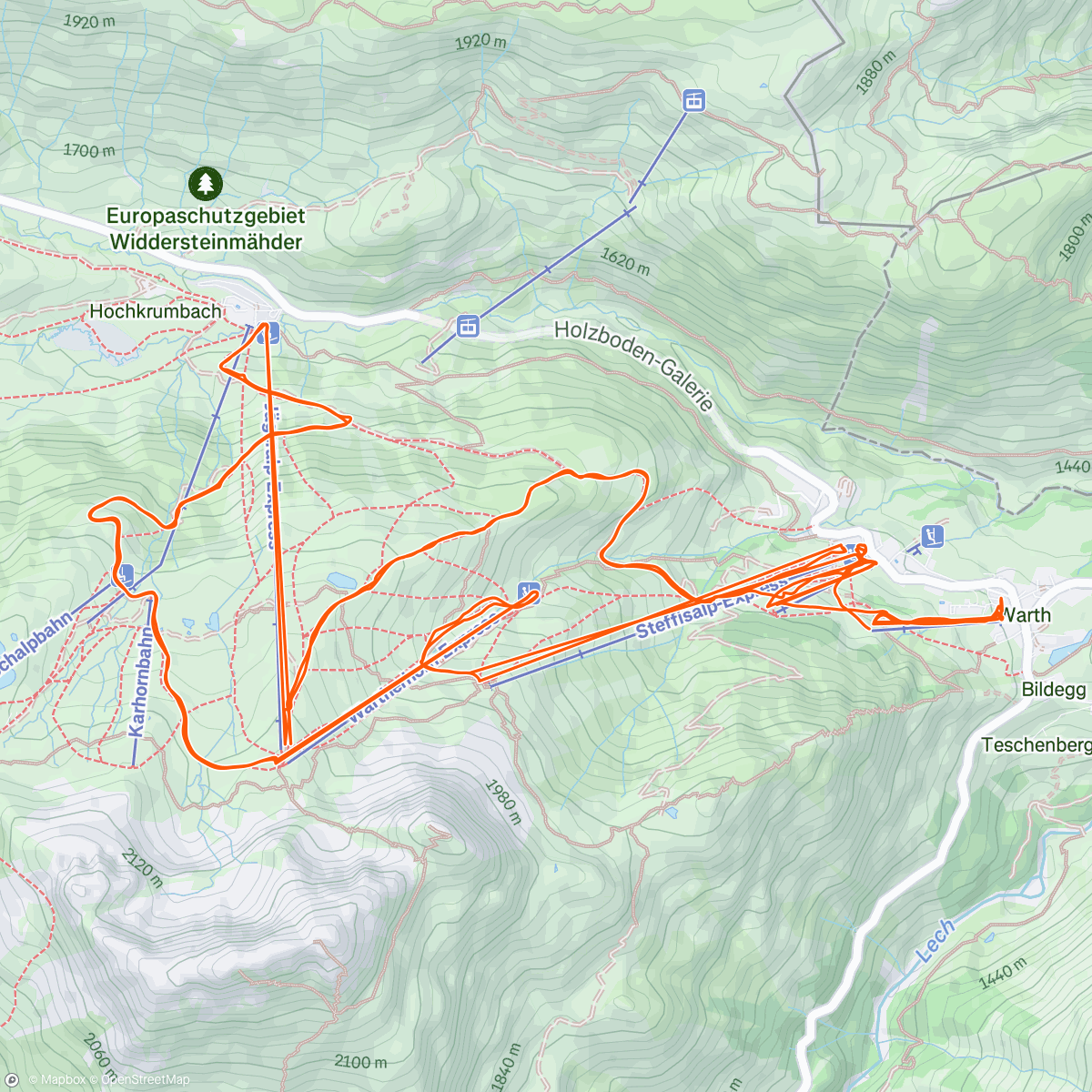 Map of the activity, Warth-Schröcken