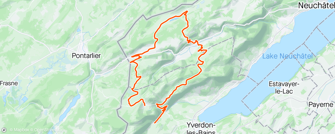 Map of the activity, Birthday ride above the Val de Travers