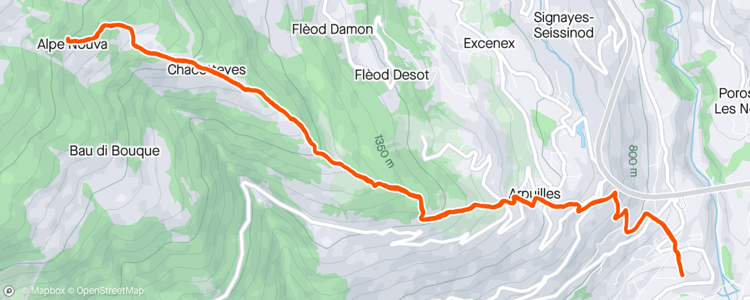 アクティビティ「Sessione di trail running 🌧️ ❄️」の地図