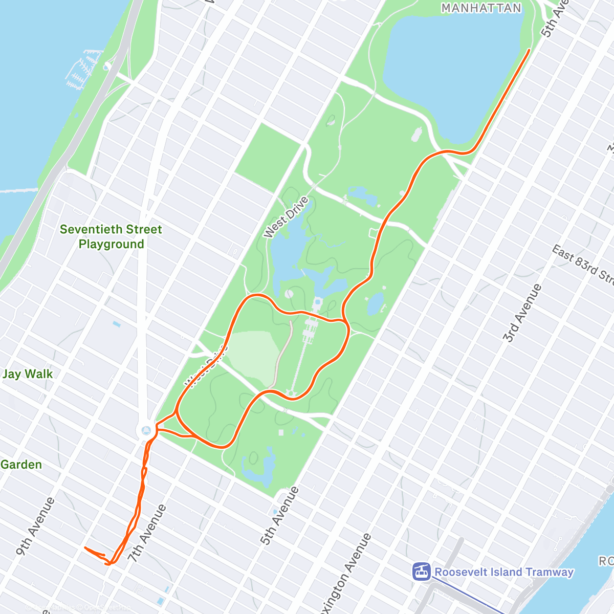 Map of the activity, 14 KM RUN with 2x15’ at 4’:10-20/km 👍 Super freezing here in New York ❄️