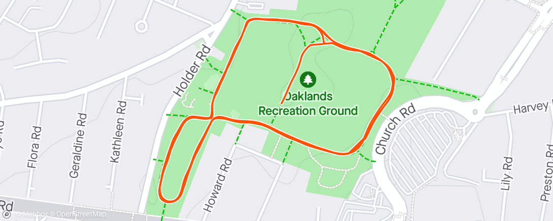 Map of the activity, Oaklands Parkrun - Tailwalking