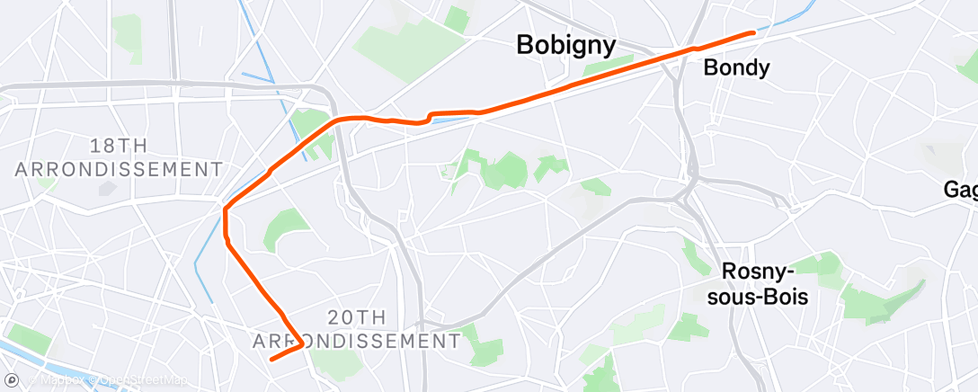 Map of the activity, Sortie vélo en soirée