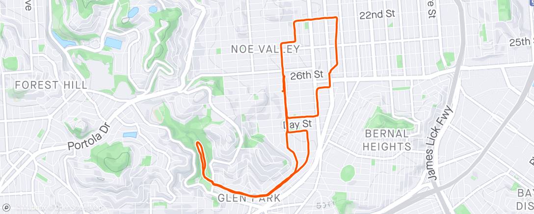 Map of the activity, Noe Valley Running Club Friday morning A and B