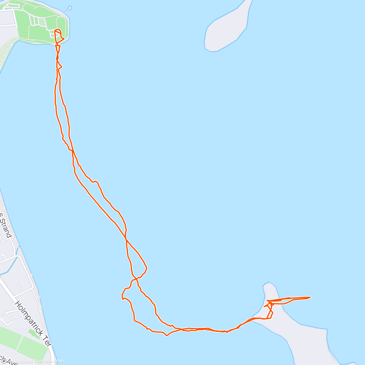 Map of the activity, Swim, walk, climb, walk
