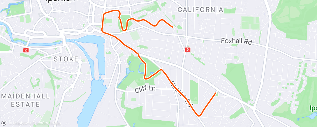 Map of the activity, Afternoon Run through two parks