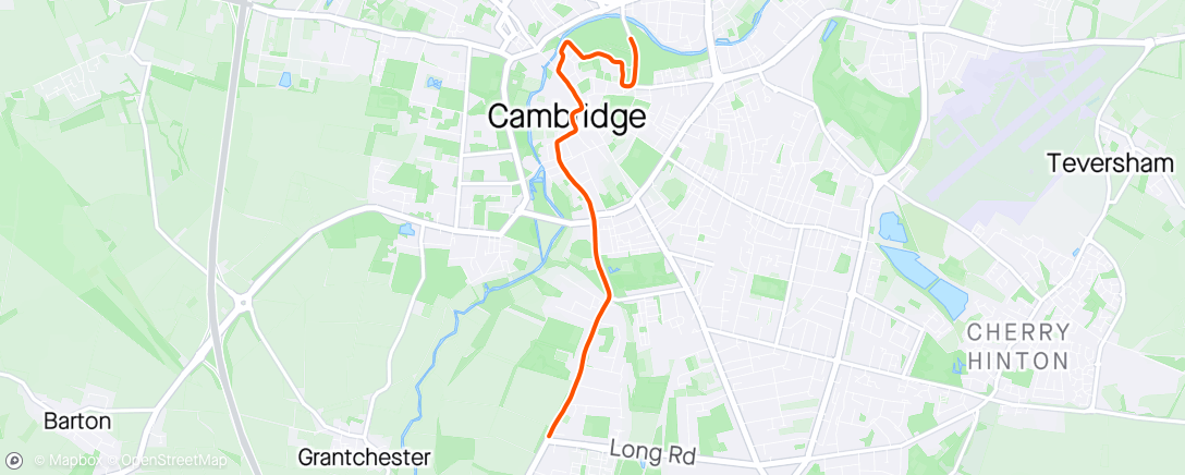 Map of the activity, Last of Cambridge Half Marathon (watch cut out)