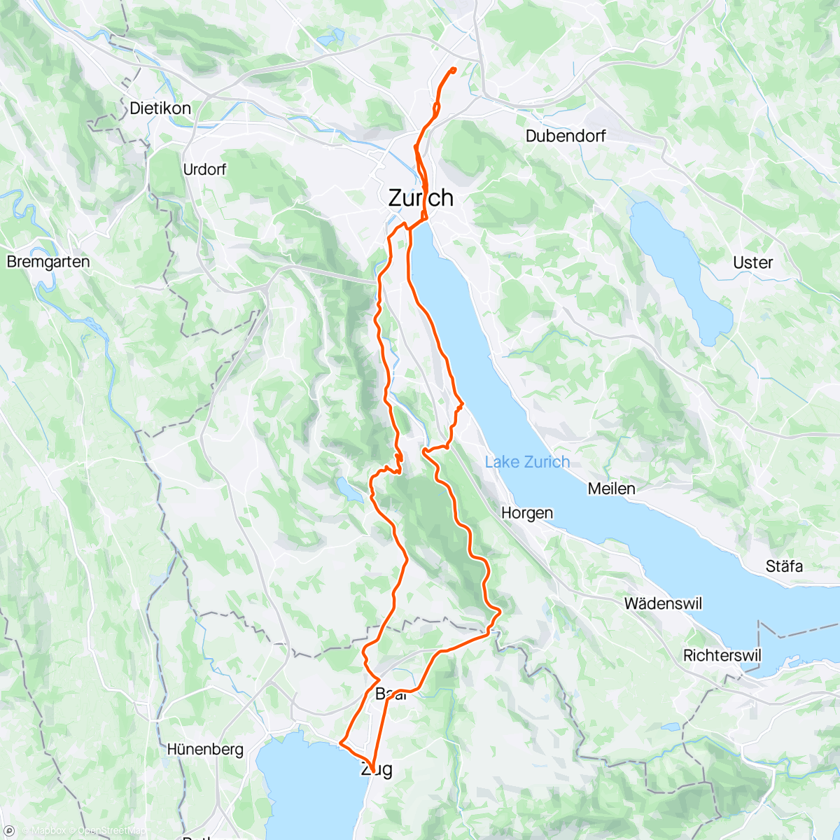Map of the activity, To Zug & back