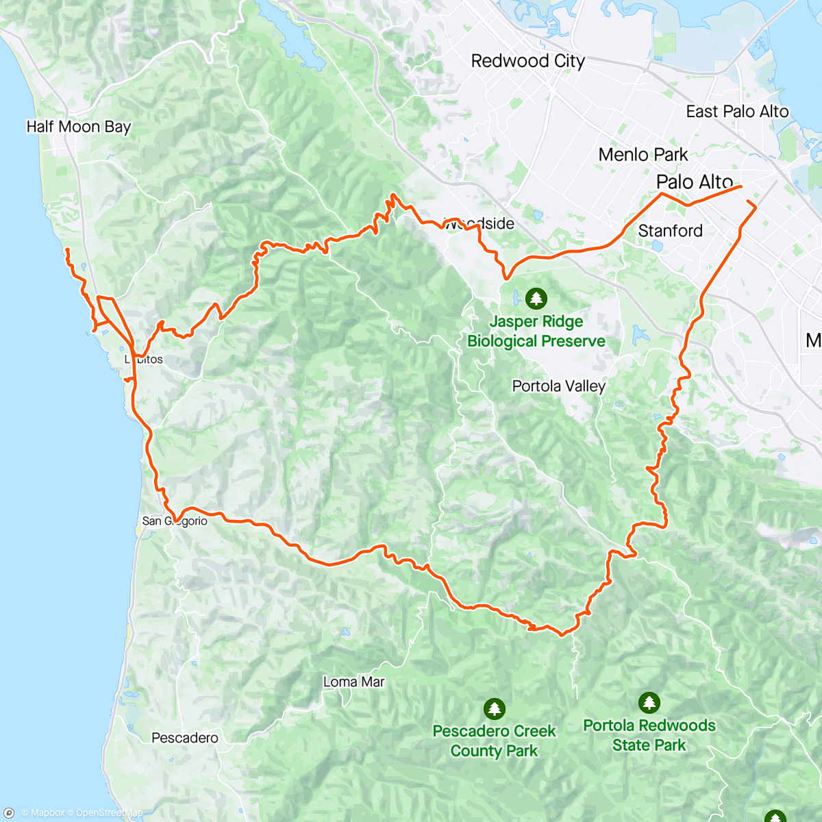 Map of the activity, Cowell-Purisima Coastal Trail