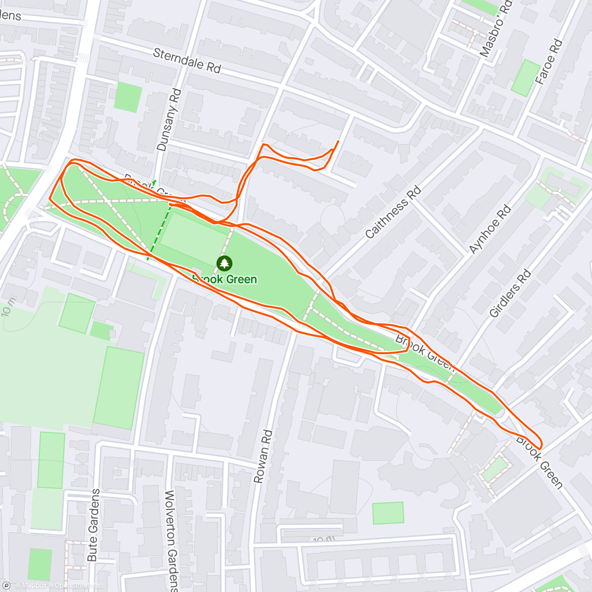 Map of the activity, Comeback Kid! First run in 7.5 weeks. The classic return from injury 10*(60” walk, 60” run): intervals 😂! Went ok… again on Friday. ☺️