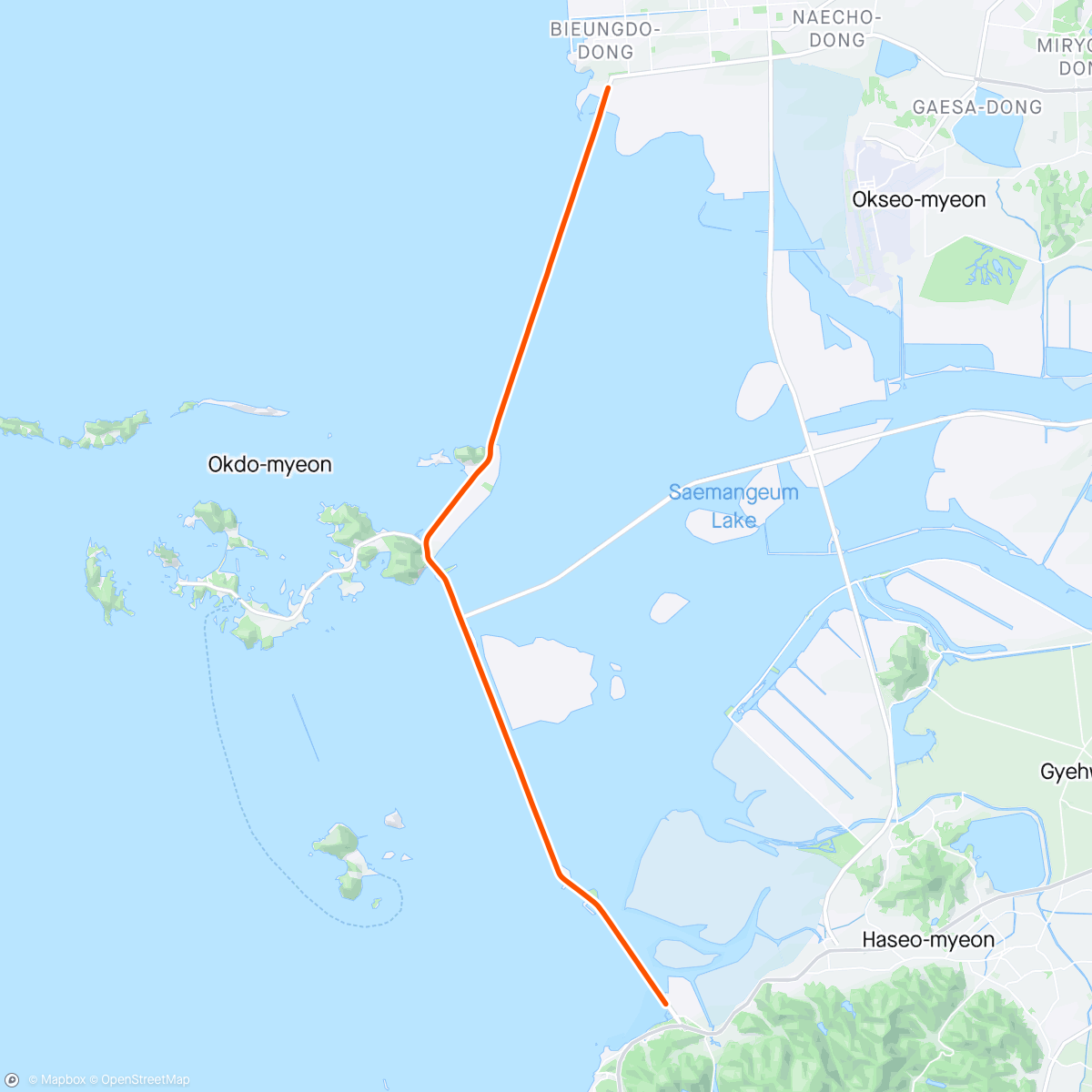 Map of the activity, ROUVY - Challenge Gunsan-Saemangeum 2022 | Korea 30km