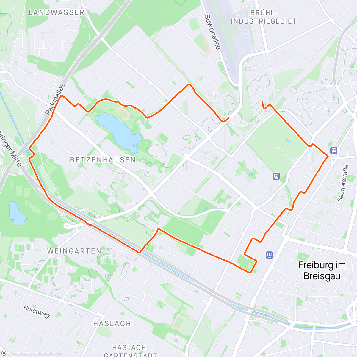 Map of the activity, RUN4FUN 10 Kilometer mit Sigi beim Freiburg Marathon 💙