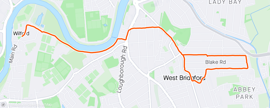 Mapa da atividade, West Bridgford 5k for a coffee
