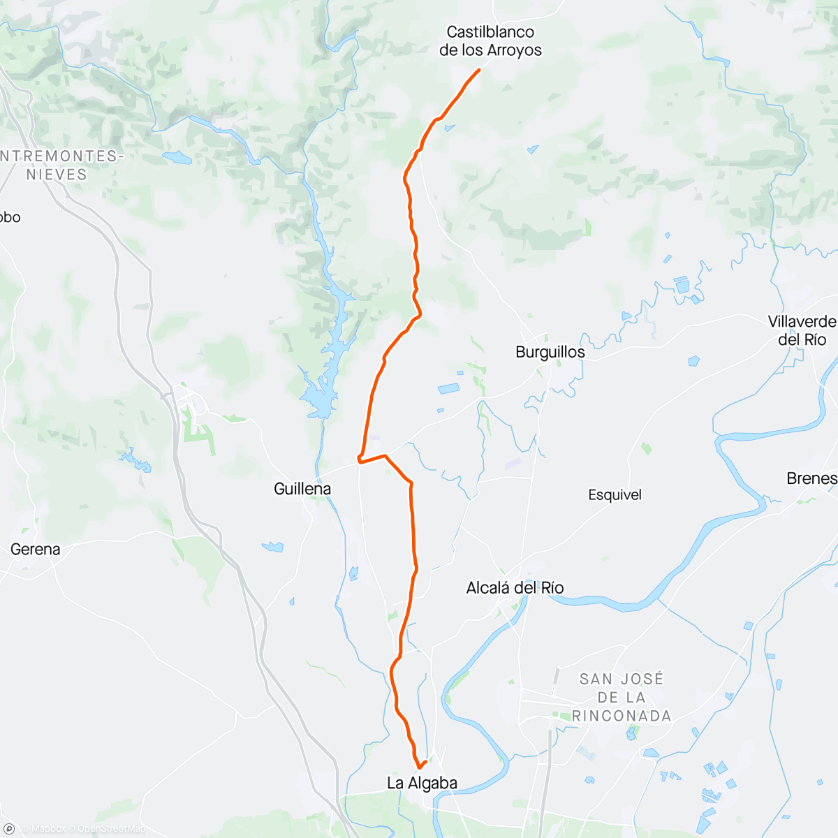 Mapa de la actividad, La Algaba,  guillena,  camino Santiago,  castilblanco,  camino Santiago,  guillena,  La Algaba