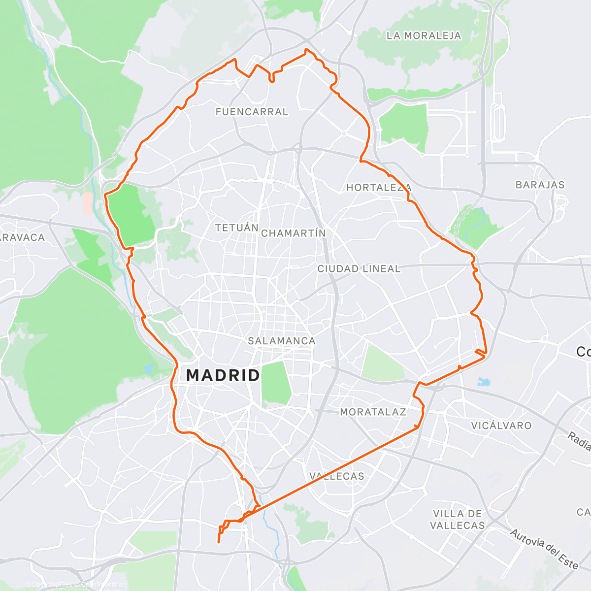 Карта физической активности (283- anillo Verde Ciclista con tangada de kms)