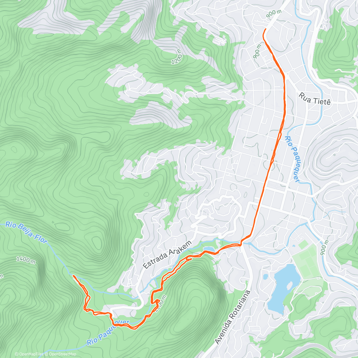 Map of the activity, Corrida no parque com água gelada da cachoeira