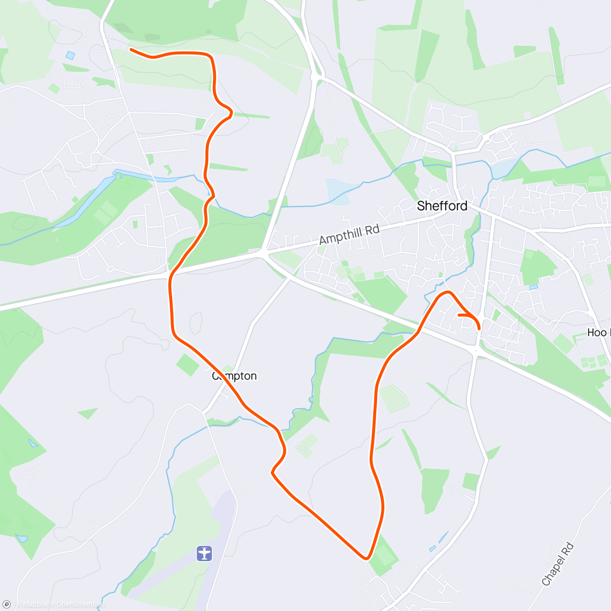 Map of the activity, Chicksands - Campton - Shefford Trail with the Harriers