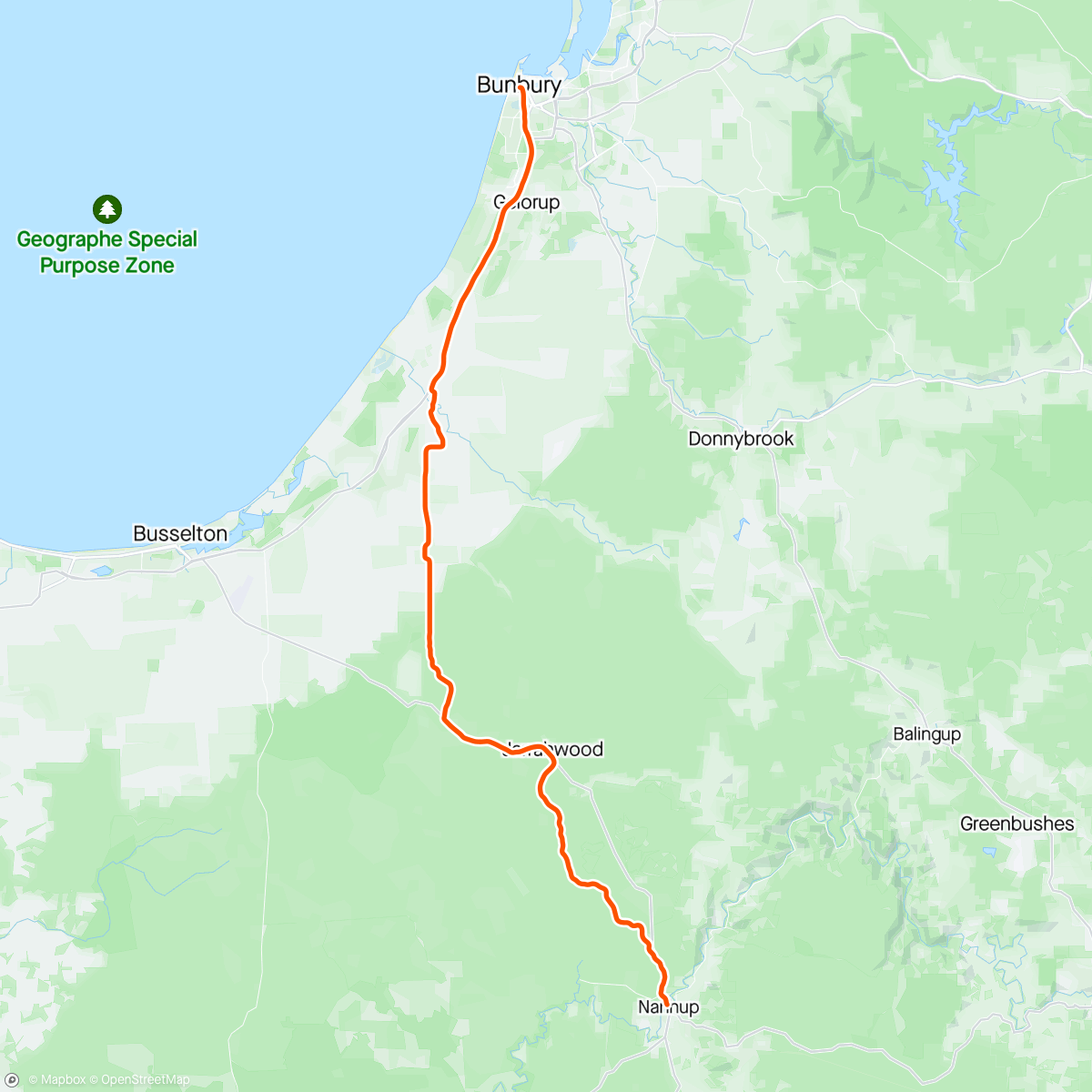 Map of the activity, Bunbury - Nannup