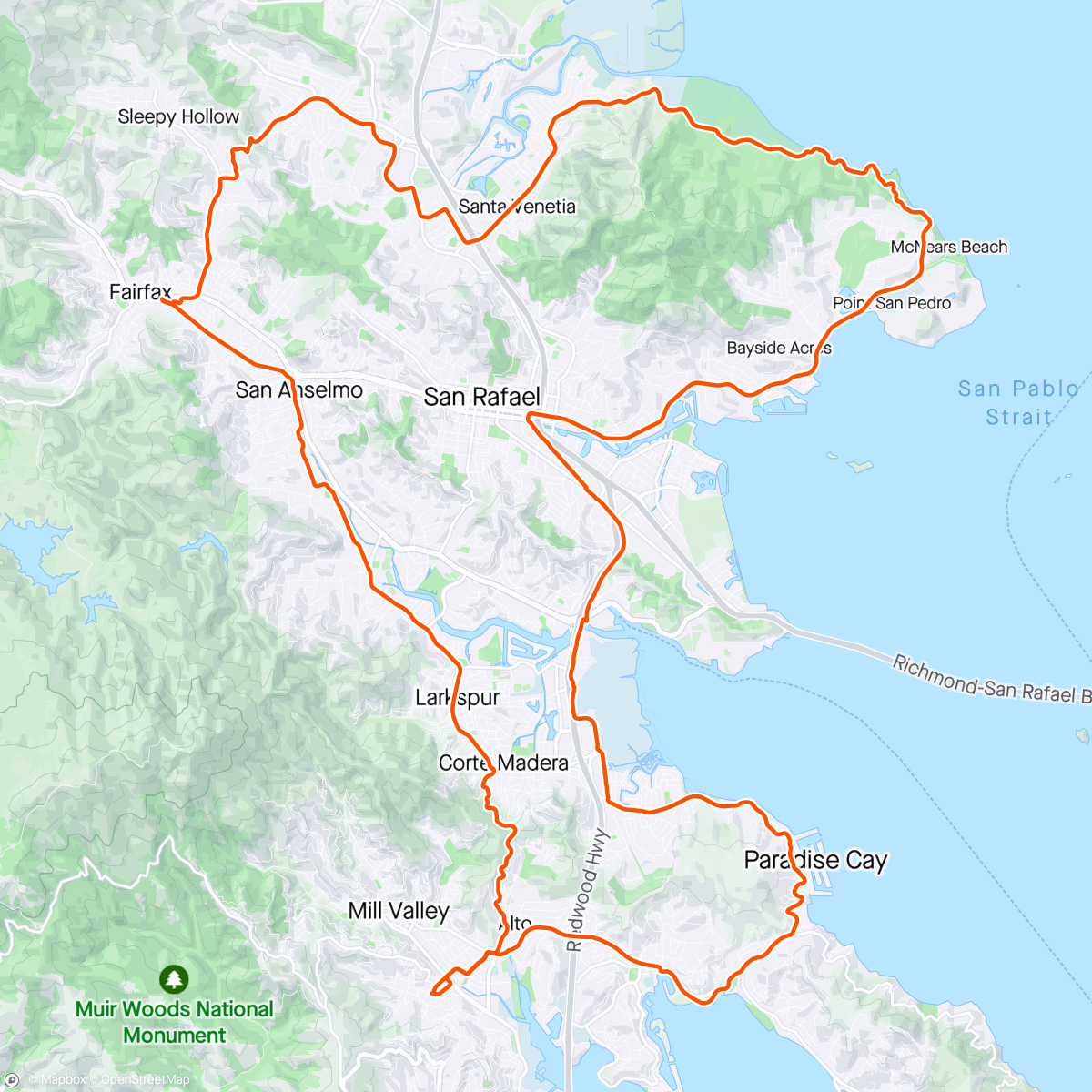 Map of the activity, Sunday China Camp Loop