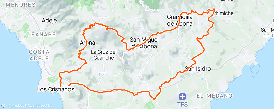 Map of the activity, Tot boven de 1.000m maar te nat in de wolken . La Escalona en weer naar beneden met bezoekje aan Granadilla