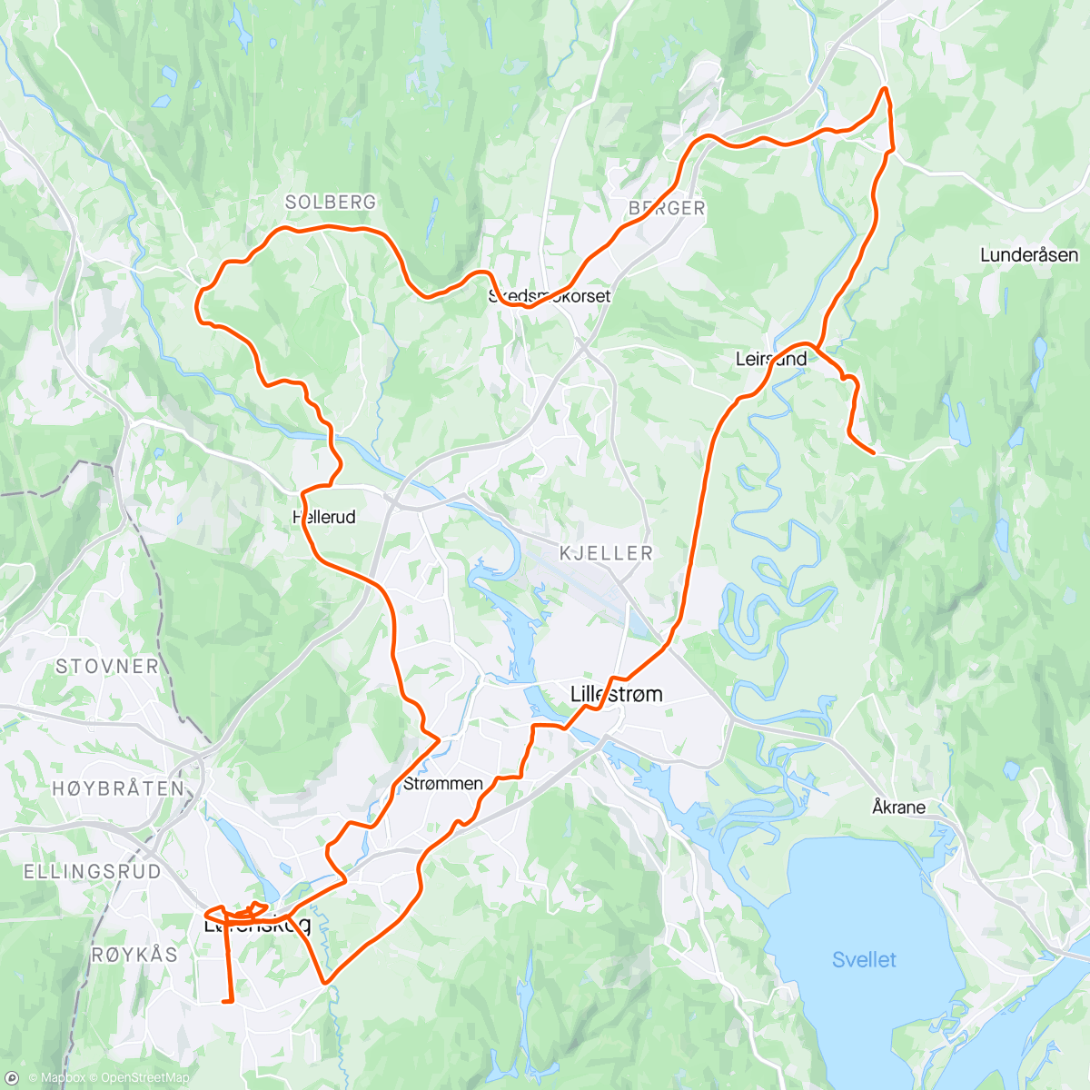 Map of the activity, Liten omvei for å sykle hjem fra turn