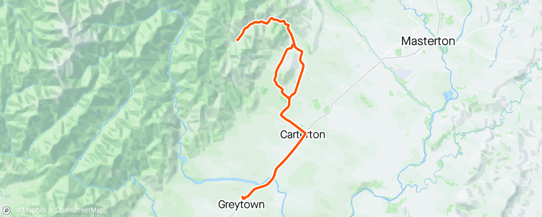 Map of the activity, Morning Ride with Carterton group.  16km of gravel going up Mangateretere valley.