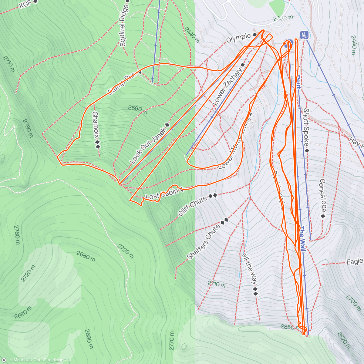 Map of the activity, kirkwood closing day!