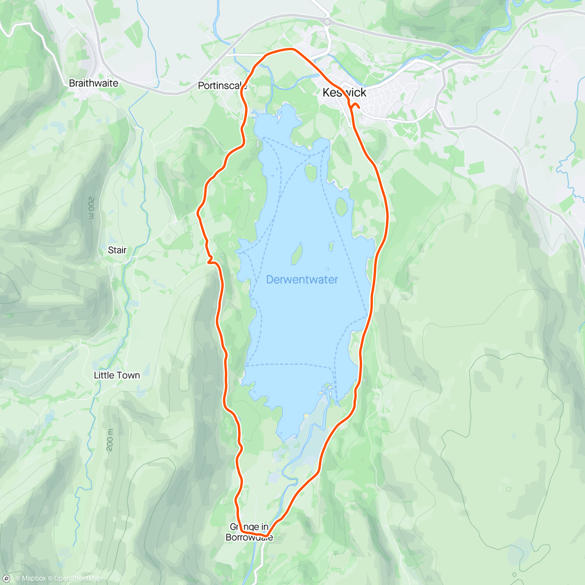 Map of the activity, Loop around Derwent Water