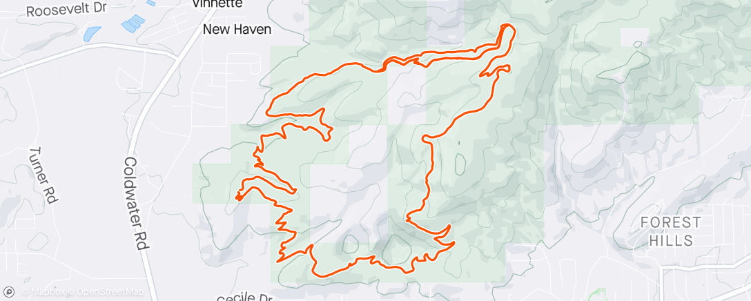 Map of the activity, Cold Water Mtn 45% up 45% down but all fun