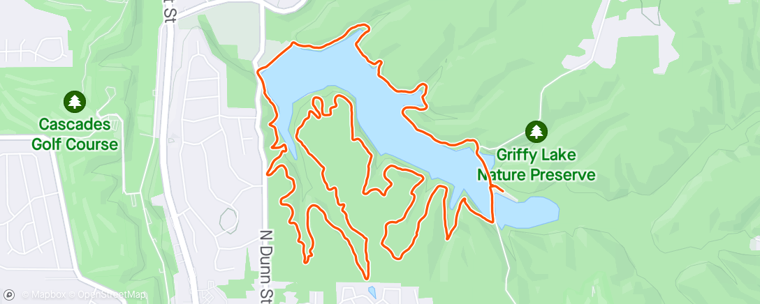 Map of the activity, Griffy Lake Loop CW w/ Ted